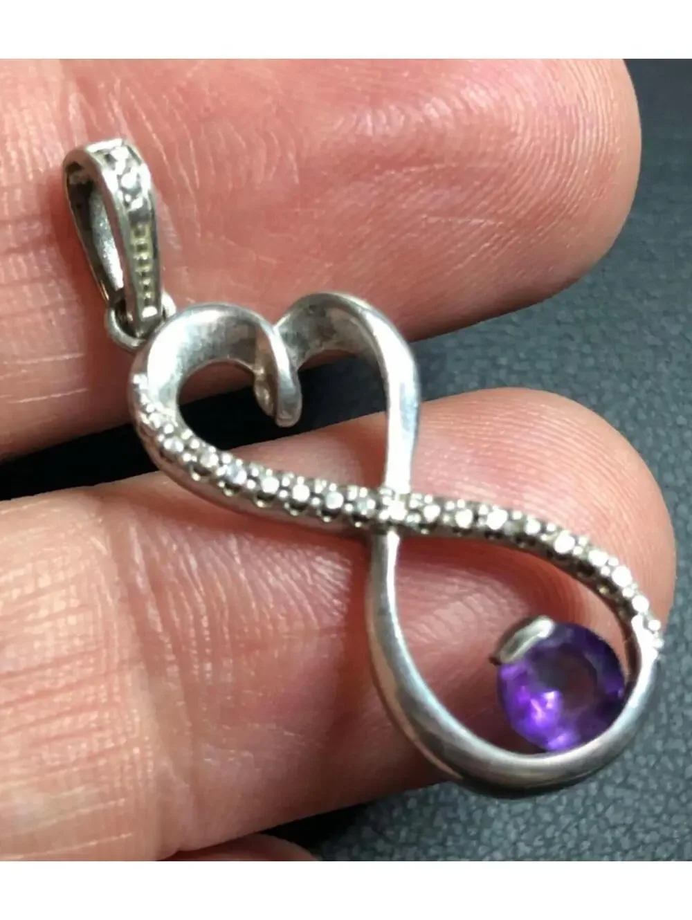 2244 LA 925 Sterling Italy Open Twist Heart eternity pendant Amethyst - Picture 1 of 2